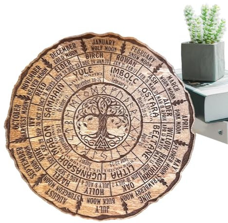 Pagan Wheel of the Year,Round Wooden Wheel of the Year Ornament | Round Wooden Calendar Ornament, Wheel of the Year Sign for Wall Decor