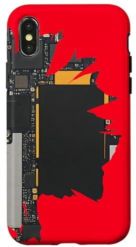iPhone X/XS Motherboard Design with Broken Red Background Case