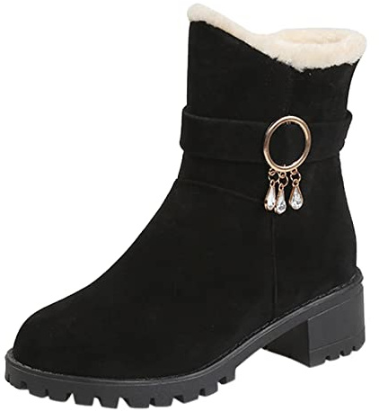 Generisch Stiefeletten Damen Stylisch Praktisch Winterstiefel Damen Damen Klassische Stiefel Stiefeletten Damen Fashion Runde Zehe Flach Stiefel Damen Schwarz