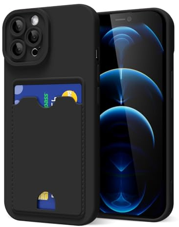 oakxco for iPhone 12 Pro Max Case with Card Holder, Cute Silicone Wallet Phone Case with Credit Card Slot, Soft Rubber Thin Slim Purse for Women Men with Shockproof Camera Cover Protection, Black
