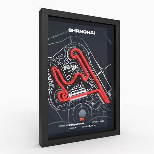 Shanghai 3D Motorsport A4 Poster im Holzrahmen I Hochwertiger 3D Druck I 2000dpi I 280g Papier I 3D Rennkunst als Deko für Wand, Büro & deinen Schreibtisch oder als Geschenk I Rennstrecken Poster