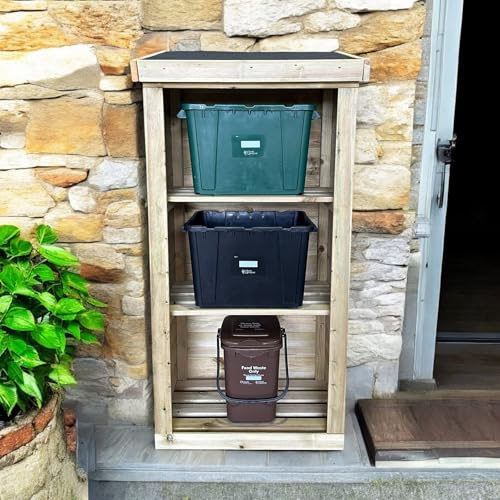 Outdoor Wooden Recycling Bin Storage Unit, 3 Compartments. FULLY ASSEMBLED NO DIY