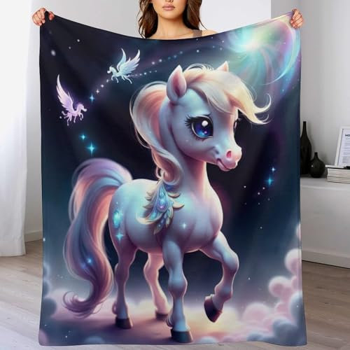 Pferd Decke Wohndecke Warm & Kuschelig Waschbar, Überwurf Ideal Für Draußen, Camping, Couch, Bett, Reisen – Superweiche Wolldecke (100×130cm)