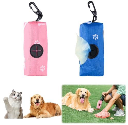 KOLZEMV 2 Pcs Hundekotbeutel-Spender, Hundekotbeutel-Halter tragbare Kotbeutel-Spender Hundekotbeutel-Spender mit Reißverschluss Haustier Hundekotbeutel-Spender Passt jede Hundeleine(blau rosa)