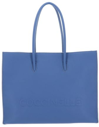 Coccinelle Leder Handtasche Myrtha Maxi Log Handbag Grained Leather Azul blau