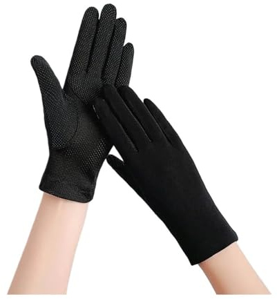 ESMENATZLS Dünne Damen-Handschuhe, Baumwolle, Touchscreen, Outdoor, Reiten, Fahren, Sonnenschutz, atmungsaktiv, rutschfest, UV-Schutz, Handschuhe (schwarz)