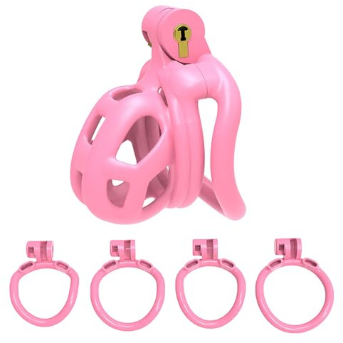 Pink Chastity Cage for Men Plastic Penis Cage Sissy Chastity Devices BDSM Sex Male Cock Cage for Sexual Adult (Ultra-Micro,Bend Ring)