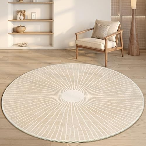 Teppich Rund Beige Minimalistisch Kurzflor Teppich Wohnzimmer Schlafzimmer,Gemütlich Und Pflegeleicht,Waschbare Anti-Rutsch Badteppich Rund 60 cm