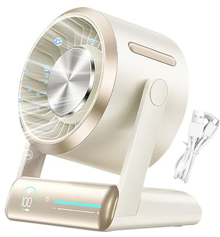 Nuyhgtr Desk Top Fan, Electric Small Desk Fans, Rechargeable Digital Display with 100 Speed Air Circulator and Cool Gadgets for Outdoor, Home, Travel, Bedside Use, 6.54x4.61x7.95 inches