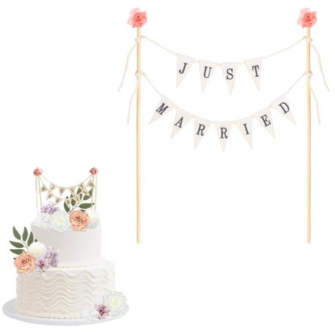 GGUFAY Cake Topper Hochzeit Vintage, Mini Girlande für Hochzeitstorte,Just Married Cake Topper,Hochzeitstorte Deko, Kuchendekoration für Hochzeiten,Kuchendeko Hochzeit