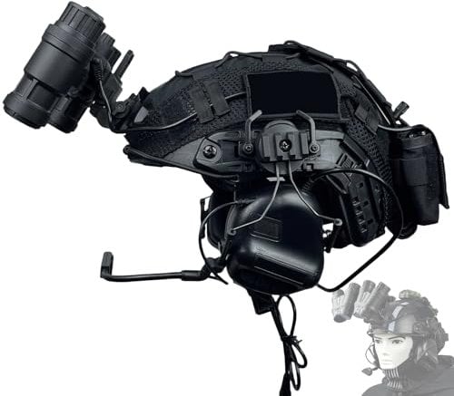 Tactical Airsoft Helmet & Headset Set, FAST Paintball Helmet with NVG Model & L4G24, for CS Game Protection Accessories (SET B BK, M)