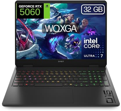 HP OMEN 16-am0061ns, Ordenador portátil Gaming 16 2.5K WQXGA (Intel Core Ultra 7 255H, 32GB RAM, 1TB SSD, NVIDIA GeForce RTX 5060 8GB, FreeDOS) - Negro - Teclado QWERTY Español