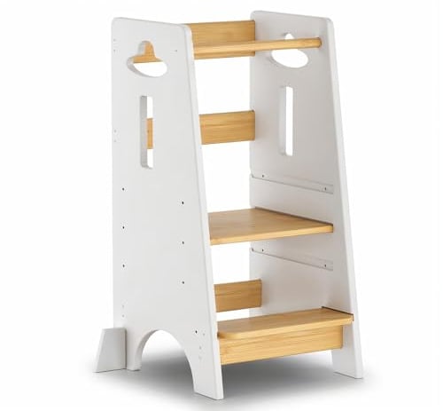 COSYLAND Torre Educativa Bambini, 80x45x40 cm, Bianco Classico e Naturale
