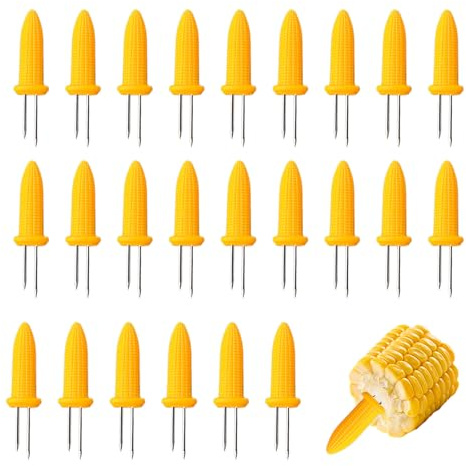 24 Pcs Corn On The Cob Holders Anti Slip Corn On The Cob Skewers Effortless Cleaning Sweetcorn Holders with Stainless Steel Corn Forks for BBQ Dinner Picnic Camping