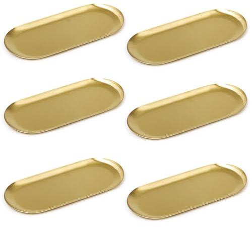 Mocifa 6 Pezzi Vassoio Dorato Decorativo Vassoio da Portata Oro in Acciaio Inox Ovale 26 x 11 cm Piatti da Portata Dorati Vassoi Ovali Decorativi Oro per Gioielli Cosmetici Alimenti Frutta Dessert