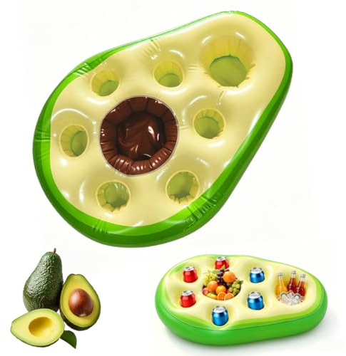 Pool Bar Portabevande Gonfiabile 2 in 1 Avocado Bevande Snack Holder 8 Fori Grande Capacità Floating Coasters Vassoio Galleggiante per Estate Piscina Feste Parco Acquatico Spiaggia Festa A Tema