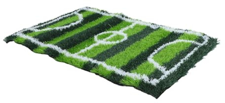 HOODANCOS Rutschfester Kinderteppich Fußballfeld Design aus Gummi Weicher Kunstrasen Teppich für Kinderzimmer und Spielbereich Grün Realistische Fußball Szenerie
