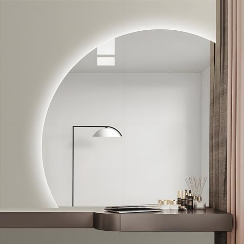 Specchio da bagno intelligente a LED da 28, 32, 36, 40, dimmerabile in 3 colori, specchio a mezzaluna retroilluminato antiappannamento per parete, vetro temperato HD infrangibile (taglio infe