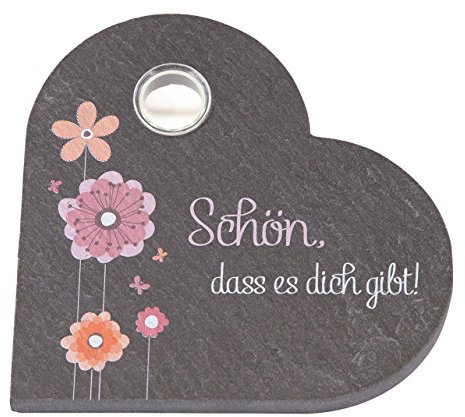 Schieferreilief 10x10 Herzform Schön, dass es dich gibt bedruckt, mit Vase au...