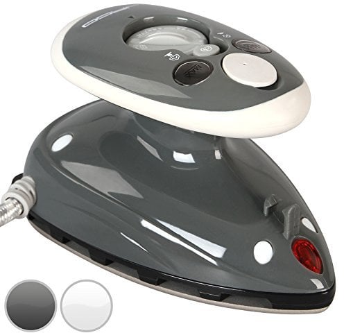 Jago® Fer à Repasser de Voyage - 3 Réglages de Température, Double Tension, Semelle Antiadhésive, avec Verre Doseur, Blanc ou Gris - Mini Fer à Vapeur pour Vacances (Gris)