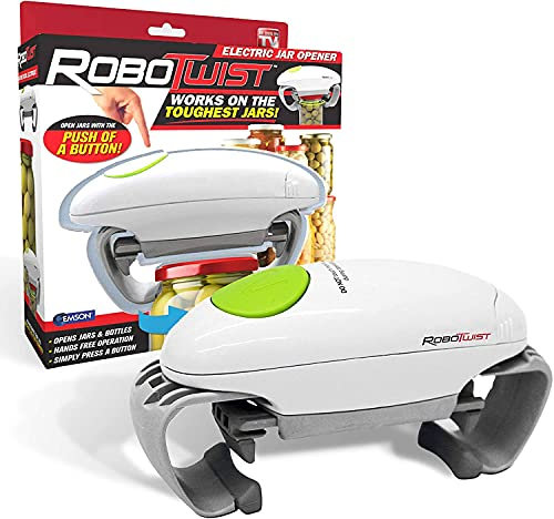 Ouvre-bocal électrique Robo Twist : L'ouvre-bocal électrique à mains libres original RoboTwist One Touch, fonctionne pour les bocaux de toutes tailles