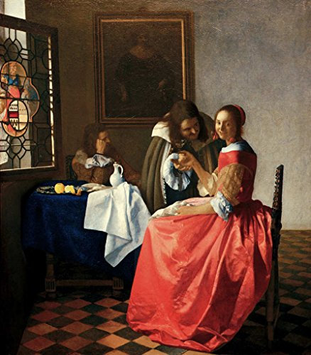 Kunstdruck/Poster: Jan Vermeer Van Delft Das Mädchen mit dem Weinglas - hochwertiger Druck, Bild, Kunstposter, 40x45 cm