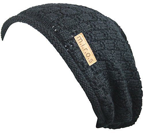 m.i.r.o.s Long Beanie Mütze Chris Schwarz in Schwarz/handgemachte Mütze