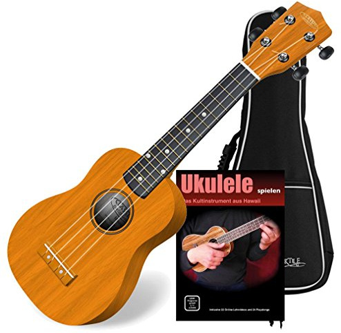 Classic Cantabile US-100 NAT Sopran-Ukulele Natur Set inkl. Tasche + | Sopran Mensur (34, 5 cm), Korpus aus Linde, Hals aus Ahorn, 15 Bünde, Bundmarkierungen im 5., 12. und 15. Bund, 5 mm, Reggae