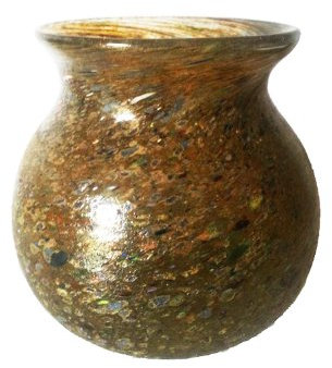 Oberstdorfer Glashütte Kugelvase farbige Glaskugelvase Gold braun marmorierte Kristallglasvase mundgeblasen Höhe ca. 7,5 cm
