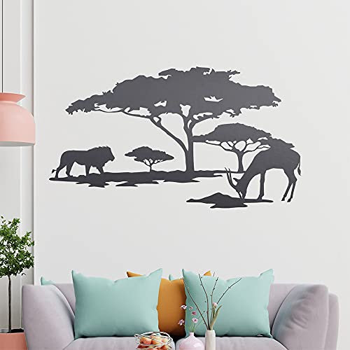 KIWISTAR Afrika Motiv Löwe u. Antilope Wandtattoo in 6 Größen - Wandaufkleber Wall Sticker - Dekoration, Küche, Wohnzimmer, Schlafzimmer, Badezimmer