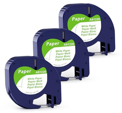 3x MarkField Kompatibel mit Dymo Letratag Etikettenband Papier, Kompatibel mit Dymo LetraTag 12mm x 4m Paper für LT-100H LT-100T XR 200B, Schwarz auf Weiß Etikettierpapier