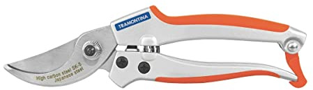 Tramontina Bypass Pruning Shears 20cm with Carbon Steel Blades, Ergonomic Rubber Grip Handles, Safety Lock & Shock Absorber, Heavy Duty Garden Secateurs for Branches & Shrubs (20mm Cut Capacity)