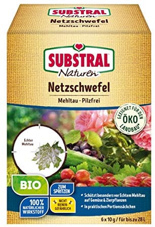 Substral Naturen Bio Netzschwefel Mehltau Pilzfrei, Biologisches Spritzpulver gegen Pilzkrankeiten an Pflanzen, 6x10g, Blau