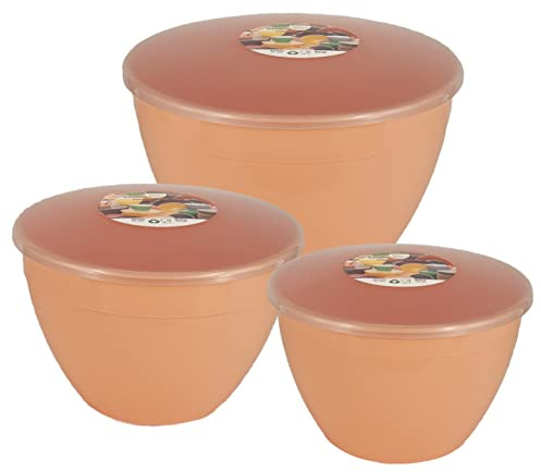 Just Pudding Basins 3 Larger Steam Pudding Bowl Sizes and Lids in 1 Set, 1x 1.5pt (850ml), 1x 2 pint (1.14lt), 1x 3pt (1.71lt) Peach