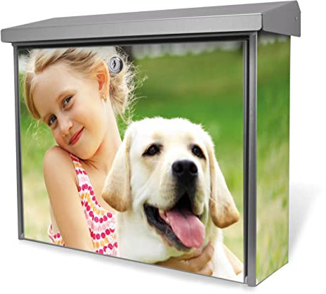 banjado® Burgwächter Briefkasten Edelstahl 38,5x31,5x12cm mit Motiv Wunschmotiv/Briefkasten Edelstahl ohne Zeitungsfach/Briefkasten grau/Postkasten inkl. Montagematerial & 2 Schlüsseln
