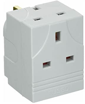Invero Indoor 3 Way Multi-Purpose Block Socket Splitter Mains Wall Adaptor UK Plug - Fitted with 13A Fuse White
