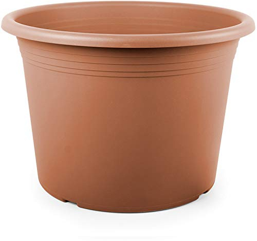 Floralo Blumentopf Cilindro rund, 40 cm Durchmesser x 28 cm, terracotta, wetterfestes Pflanzgefäß aus UV-beständigem Kunststoff, braun 1x