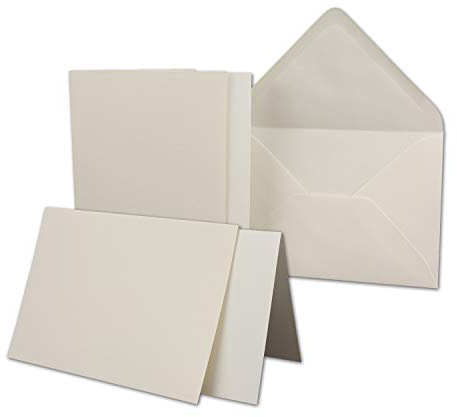 50x Karten-Set DIN B6-12 x 17 cm - 120 x 170 mm - Falt-Karten mit Brief-Umschlägen & Einlege-Blättern - Gerippte Struktur Oberfläche - Naturweiß - Vintage Einladungskarten