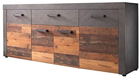 Newfurn Sideboard Kommode Industrial,Vintage Anrichte Highboard Mehrzweckschrank II 178x77x 40 cm (BxHxT) II [Jamell.Four] in Anthrazit Old Wood/Old Wood Wohnzimmer Schlafzimmer Esszimmer