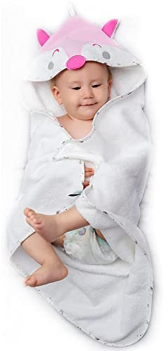Sweety Fox Baby Badetuch Mädchen und Junge - Kapuzenhandtuch Baby 100% Bio Baumwolle, Oeko TEX Zertifizierung, Ohne Chemikalien - Babyhandtuch mit Kapuze 70x70 cm, 0-12 Monate - Rosa