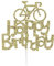 LissieLou Happy Birthday Cake Topper Glitter Card with Bicycle Decoration - Gold…