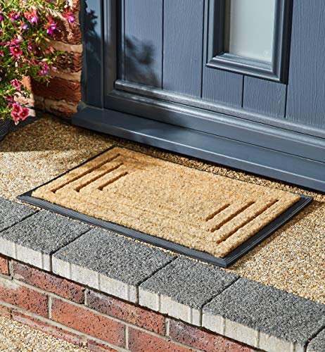 MUD STOPPER | 100% Natural Outdoor Door Mat | Large Durable Outdoor Entrance Mat | Heavy Duty Non-Slip Rubber Backing | Washable Coir Door Mat | 40 x 60cm