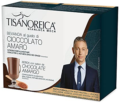 Gianluca Mech | Tisanoreica Bevanda Proteica Cioccolato Amaro, 4 x 34g | Integratore Alimentare Keto, 331kcal per 100g