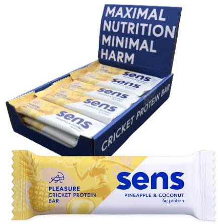SENS pleasure Cricket Protein Bar mit 6g Protein der gesunde Snack für zwischendurch - Lecker Insektensnack mit Ananas & Kokosnuss aus Grillenprotein - Gutenfrei (20 x 40g)