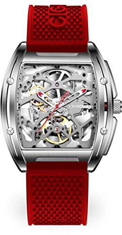 CIGADesign Z Series Automatische Armbanduhr, Skelett Edelstahl Analog Silber Tonneau Saphir
