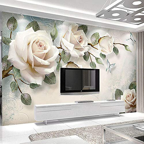 Carta da Parati, Personalizzazione, Tessuto di Seta, Pittura a Olio Moderna Dipinta a Mano, Fiore Decorativo in Stile Europeo con Sfondo Rosa TV in Rilievo 3D