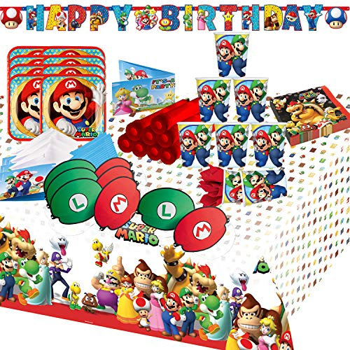 Krause & Sohn Ensemble de fête Anniversaire pour Enfants de Nombreuses pièces Vaisselle décoration d'anniversaire Table d'anniversaire de Nombreux Motifs (Super Mario)