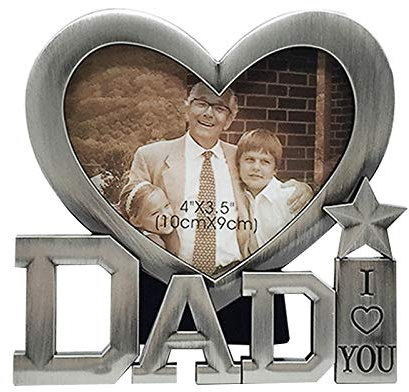Exporee Dad I Love You Fotorahmen, Herzform Metall Desktop-Dekorrahmen, Geschenk für Vatertag oder Geburtstag