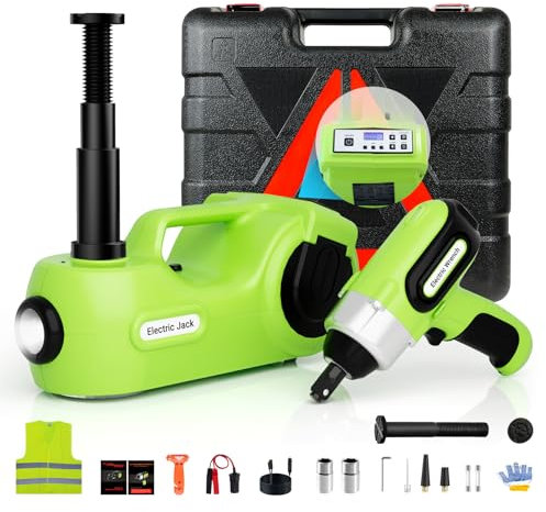 Simtamy Electric Car Jack Kit 5 Ton 12V Hydraulic Jack with Electric Impact Wrench and Tire Inflator, Portable Emergency Car Lift Tire Change Tools
