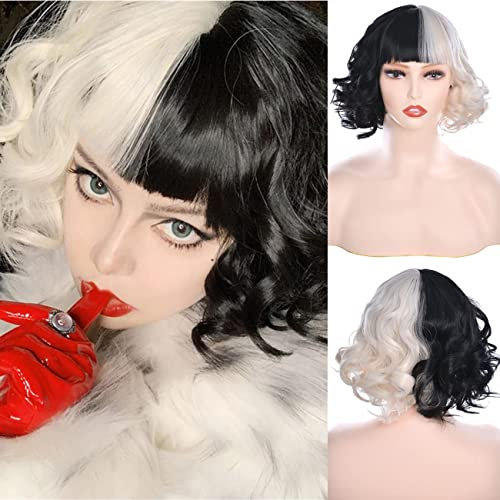 wxypreey Cosplay Kostüm Perücke Schwarz und Beige Perücken Mit Pony + Perückenkappe